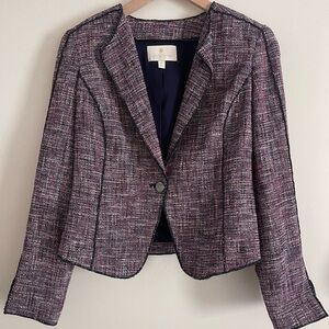 Etcetera Womens Tweed Collarless Blazer Jacket Size 2 Workwear Office Academia